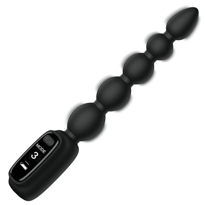 Black silicone anal beads with vibration control panel.