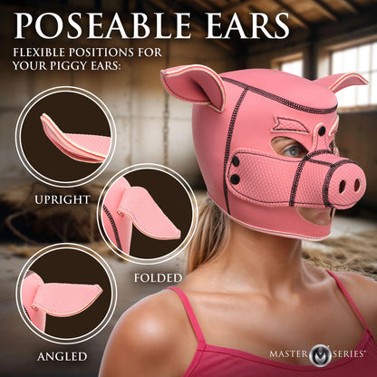 Pink neoprene pig mask with poseable ears