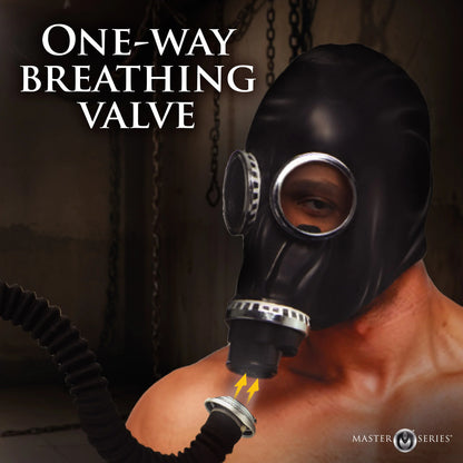 Master Series dark inhaler gas mask with one-way breathing valve.