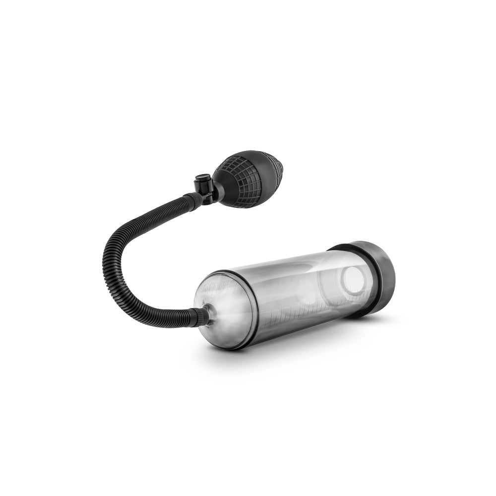 VX101 Male Enhancement Pump by Blush Novelties. Clear cylinder with black accents, pump and hose.