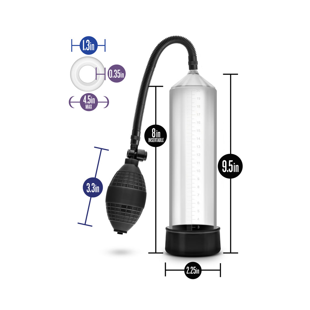 VX101 Male Enhancement Pump by Blush Novelties with measurements displayed.