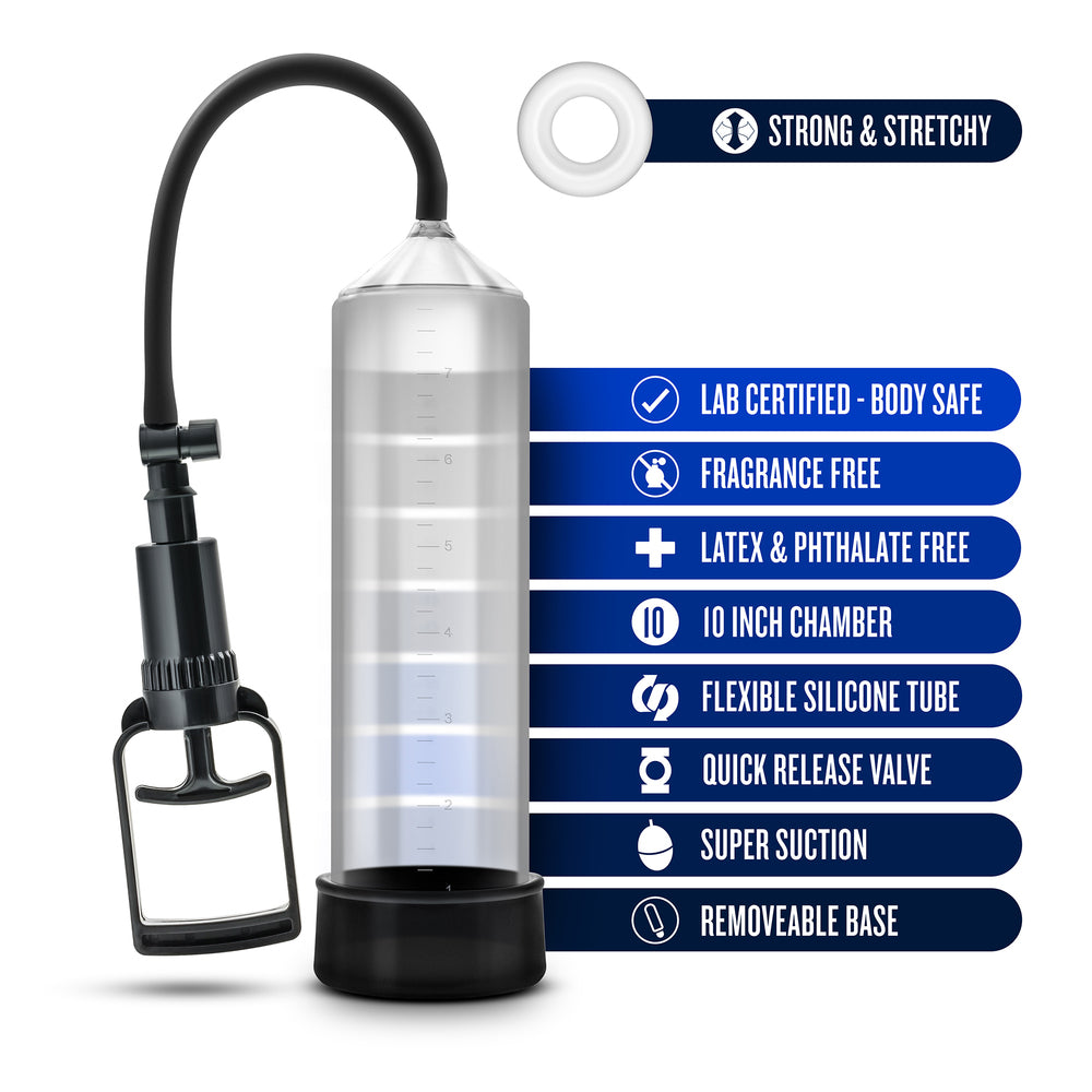 Performance VX3 Enhancement System from Blush Novelties, featuring a transparent cylinder and pump.