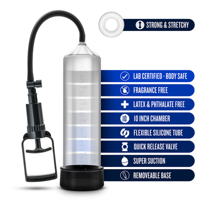 Performance VX3 Enhancement System from Blush Novelties, featuring a transparent cylinder and pump.