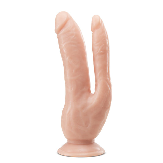 Dual penetrating pleasure toy with suction cup base.