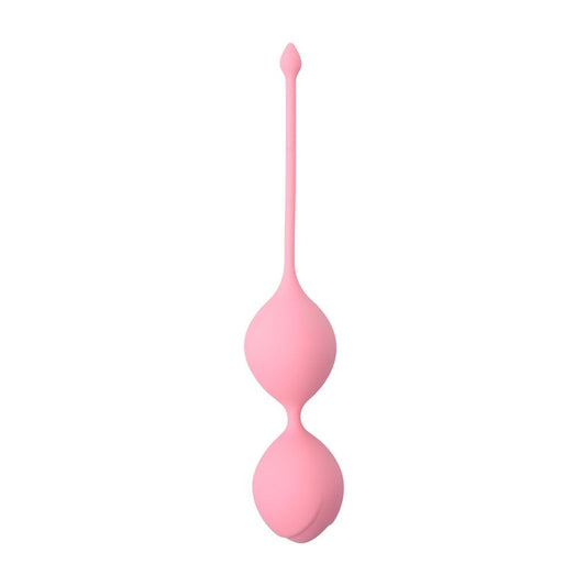 Pink silicone love balls for pelvic floor exercises.