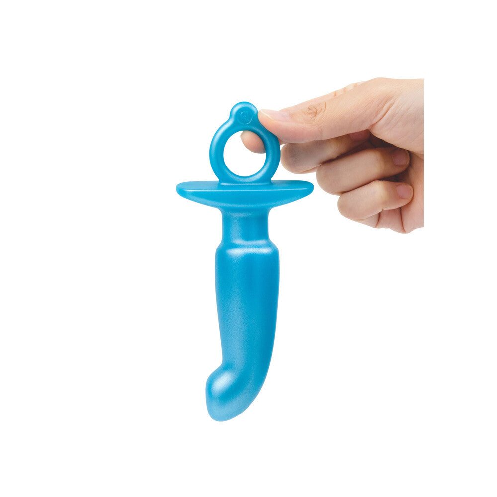 Blue B-Vibe prostate plug in hand
