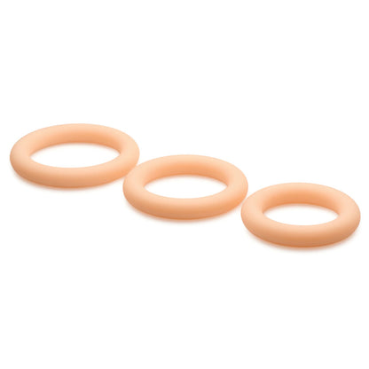 Three silicone cock rings in varying sizes.