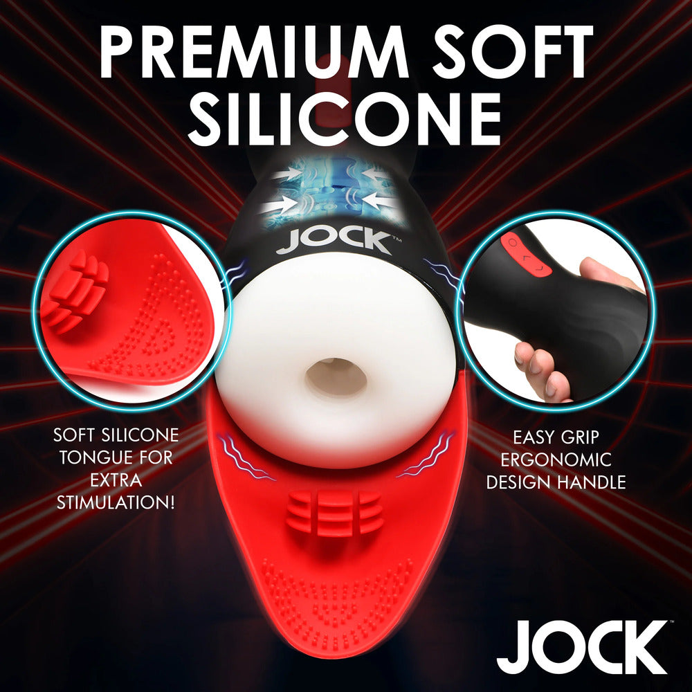 JOCK: Premium soft silicone pleasure toy with ergonomic handle and textured tongue for extra stimulation.