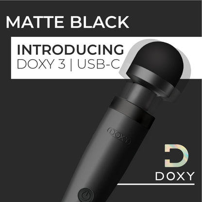 Doxy 3 wand massager in matte black. USB-C charging, for thrilling sensations.
