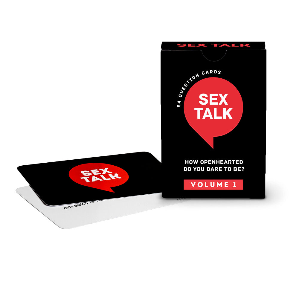 Sex Talk Volume 1 card game box and card, encouraging open communication.

