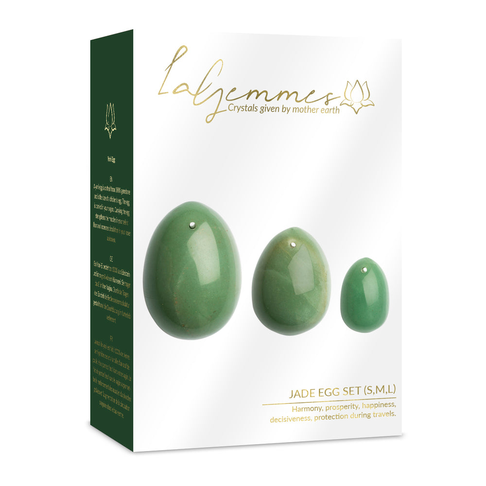 La Gemmes Yoni Egg Set in Jade. Three sizes for inner wellness. Crystals given by Mother Earth. Unlock your inner goddess.