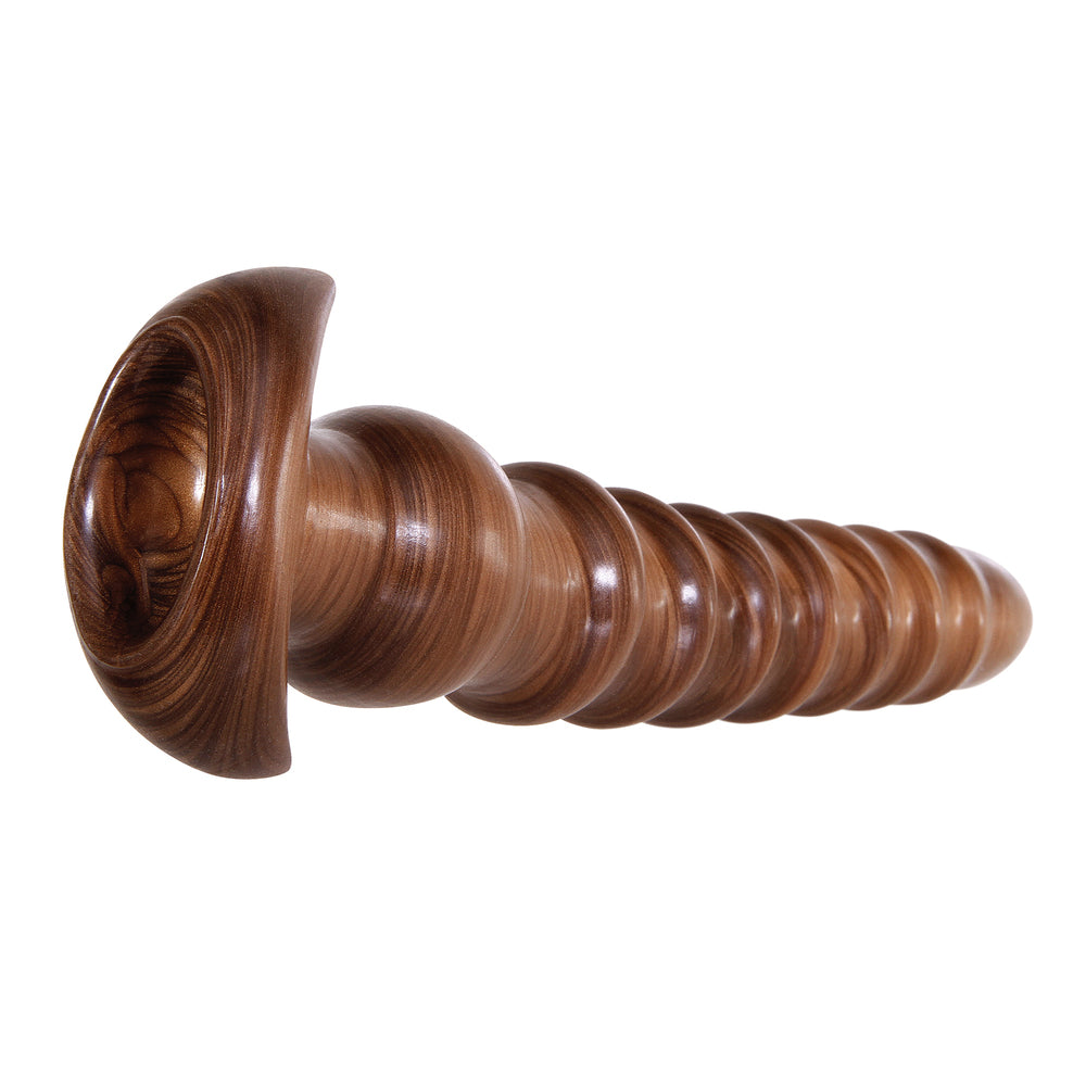 Wooden twisted pleasure probe for sensual exploration.
