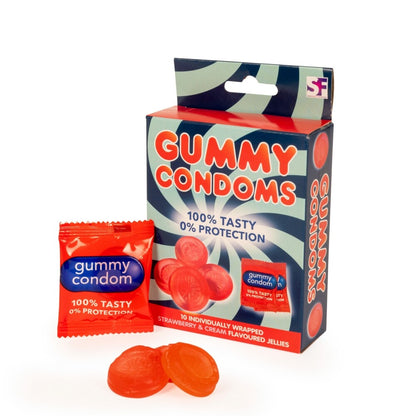 Gummy Condoms novelty sweets by Spencer and Fleetwood. 100% Tasty.
