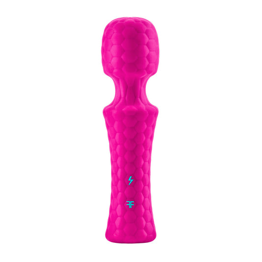 Pink FemmeFunn Ultra Wand Mini vibrator with honeycomb design.
