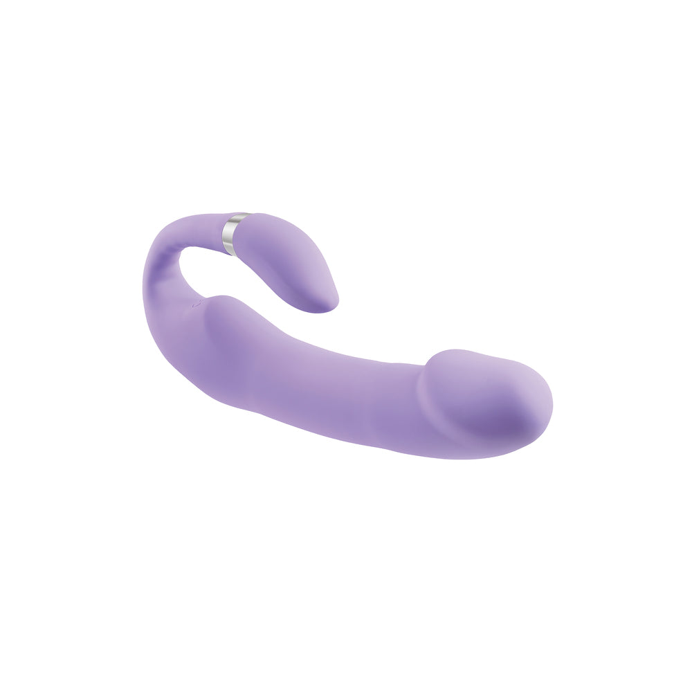 Lilac C-shaped vibrator for clitoral and G-spot stimulation.