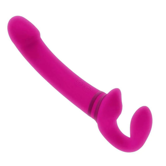 Pink dual vibrator sex toy for shared pleasure.