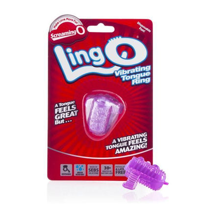 Screaming O LingO tongue vibrator in purple packaging. Fun adult toy.