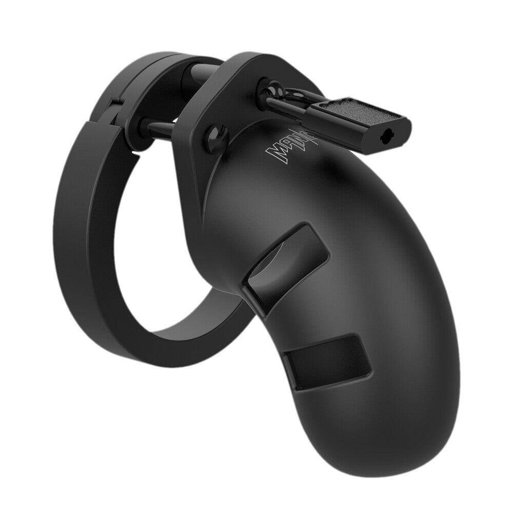 Black silicone chastity cage with padlock