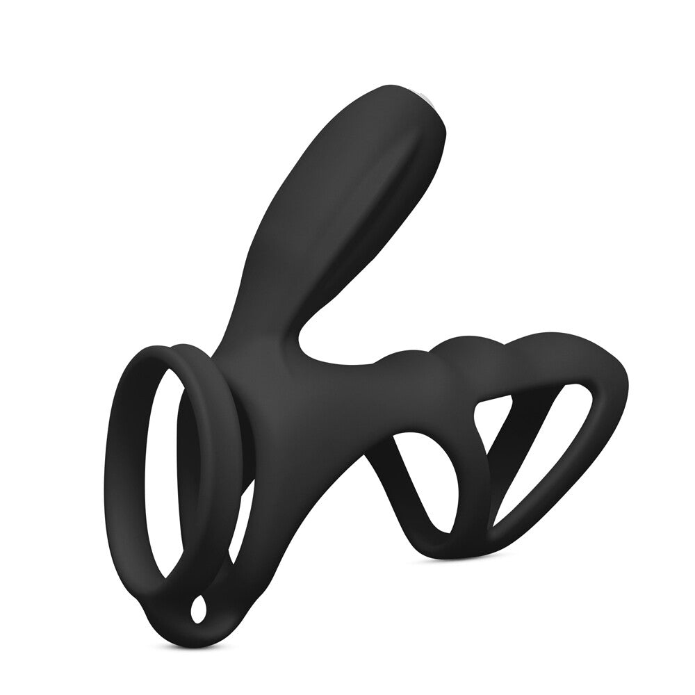 Black cockring and clit vibrator for pleasure.