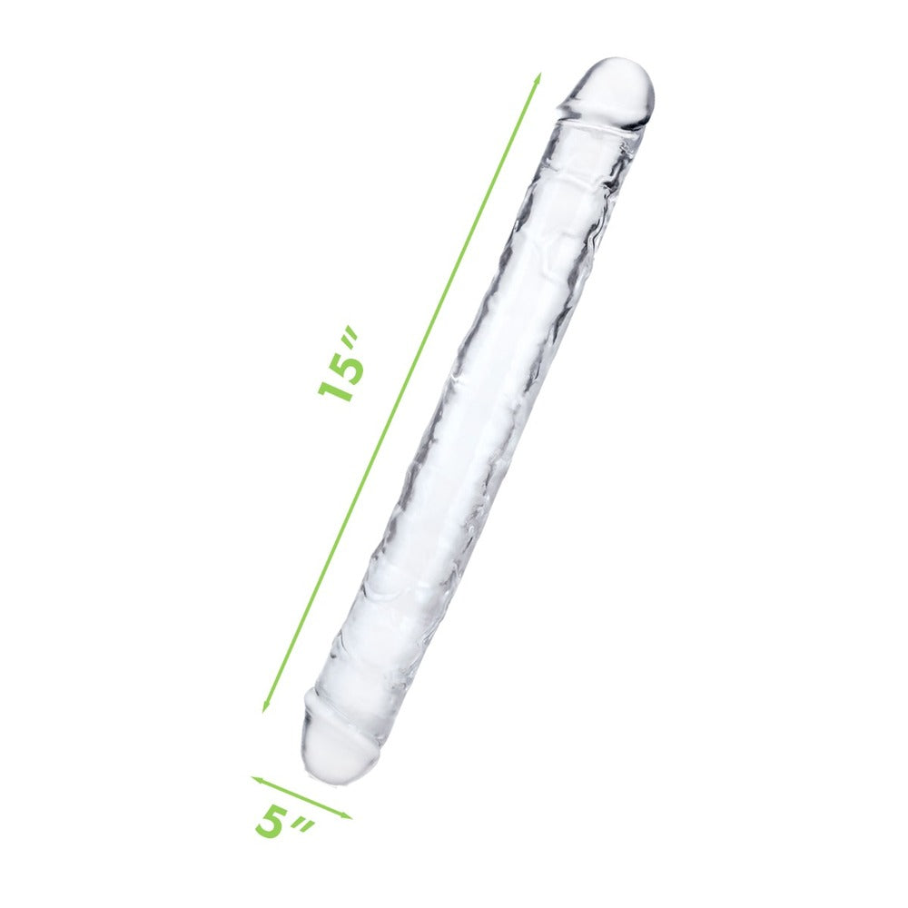 Clear double-ended dildo with dimensions