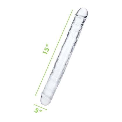 Clear double-ended dildo with dimensions