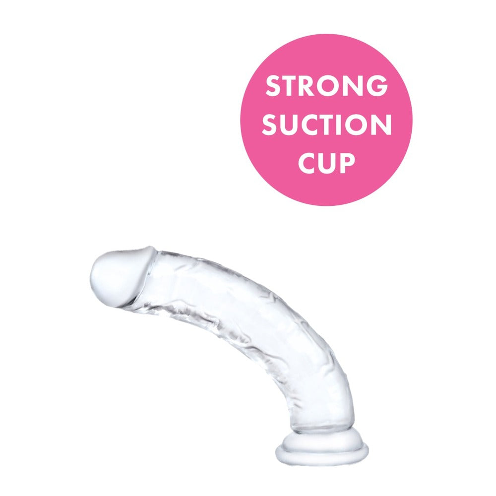 Clear curved pleasure dong with suction cup base. Explore your desires with Me You Us.
