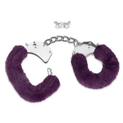 Purple furry handcuffs and keys