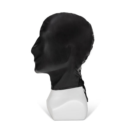 Black full coverage hood on a mannequin head