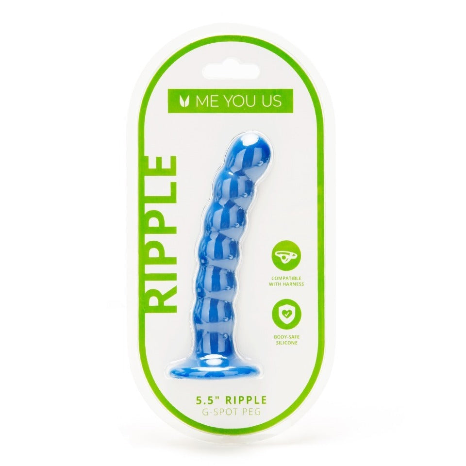 Blue ripple G-spot peg dildo.