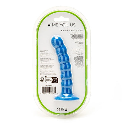 Blue ribbed G-spot peg dildo