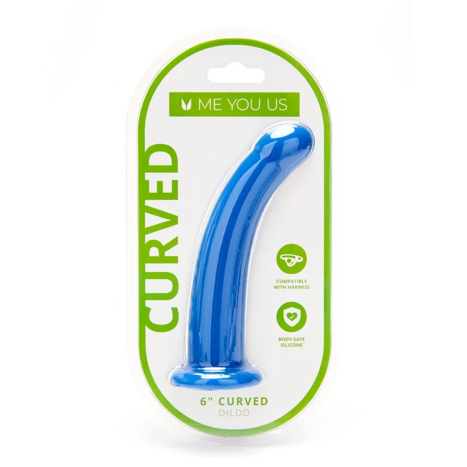 Blue curved dildo in packaging
