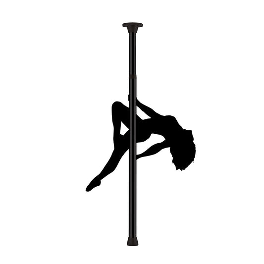Silhouette of a dancer on a black dance pole.