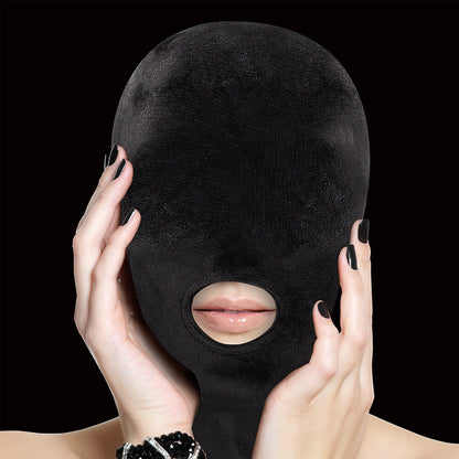 Black velvet Ouch mask with mouth opening