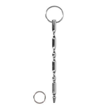 Silver steel urethral sound with ring.