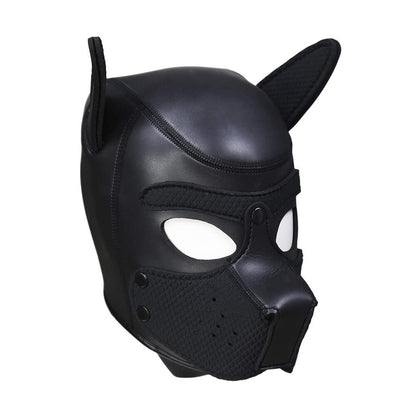 Black neoprene puppy play mask with perky ears.