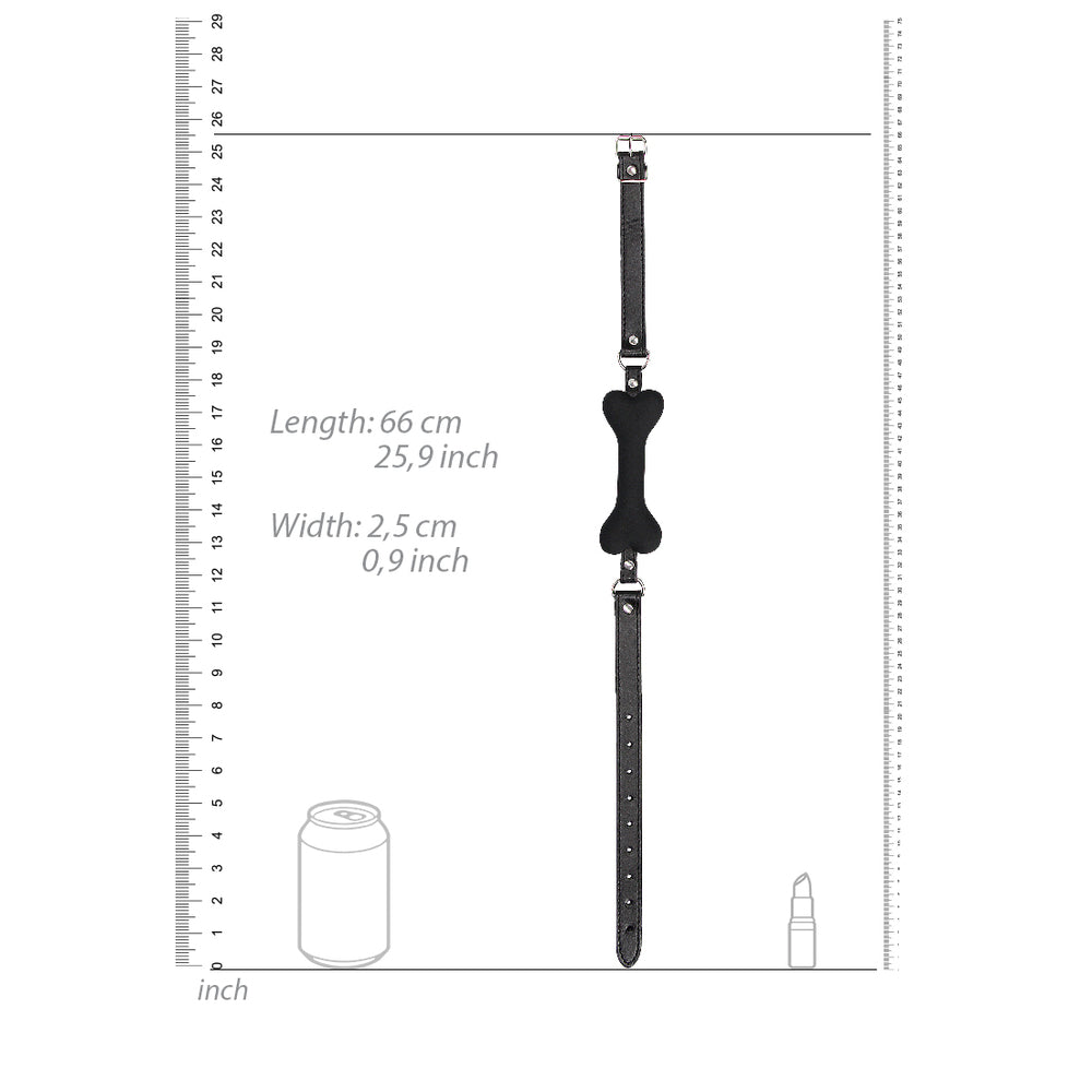 Silicone Bone Gag with adjustable straps and dimensions for puppy play.