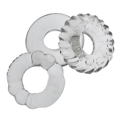 Oxballs Bonemaker clear cock ring three-pack.
