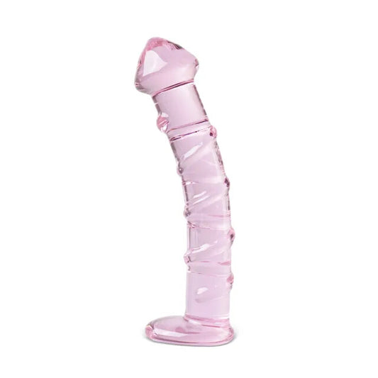 Textured pink glass dildo