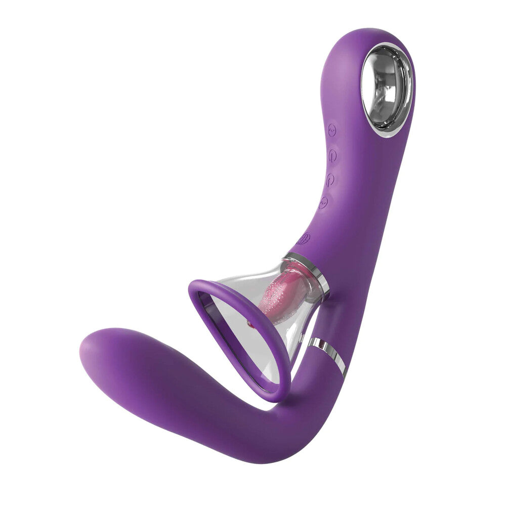 Purple fantasy stimulator with tongue and clitoral stimulator for ultimate pleasure.