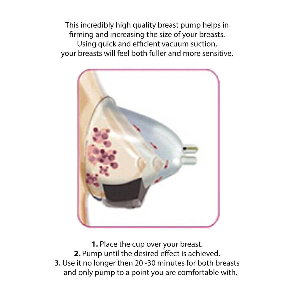 Rose gold breast pump, showing how it works.