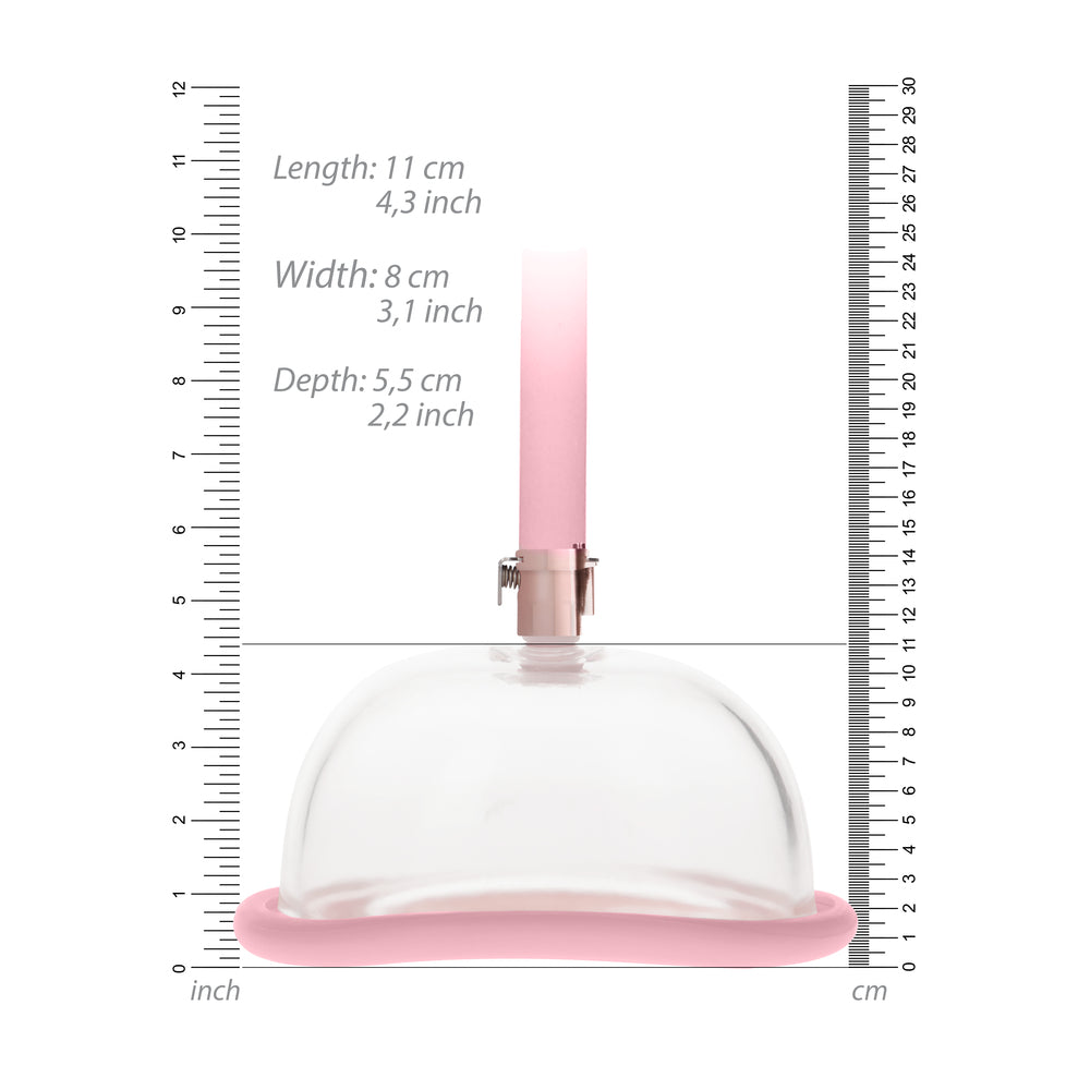 Dimensions of Shots Toys' Pumped Pussy Pump in Rose Gold.