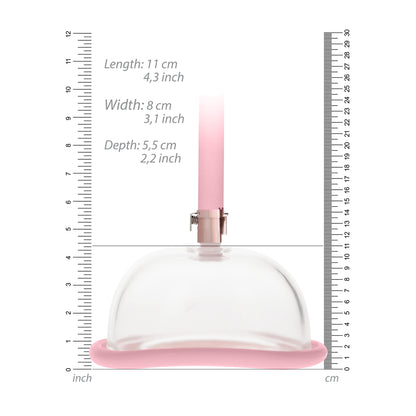 Dimensions of Shots Toys' Pumped Pussy Pump in Rose Gold.