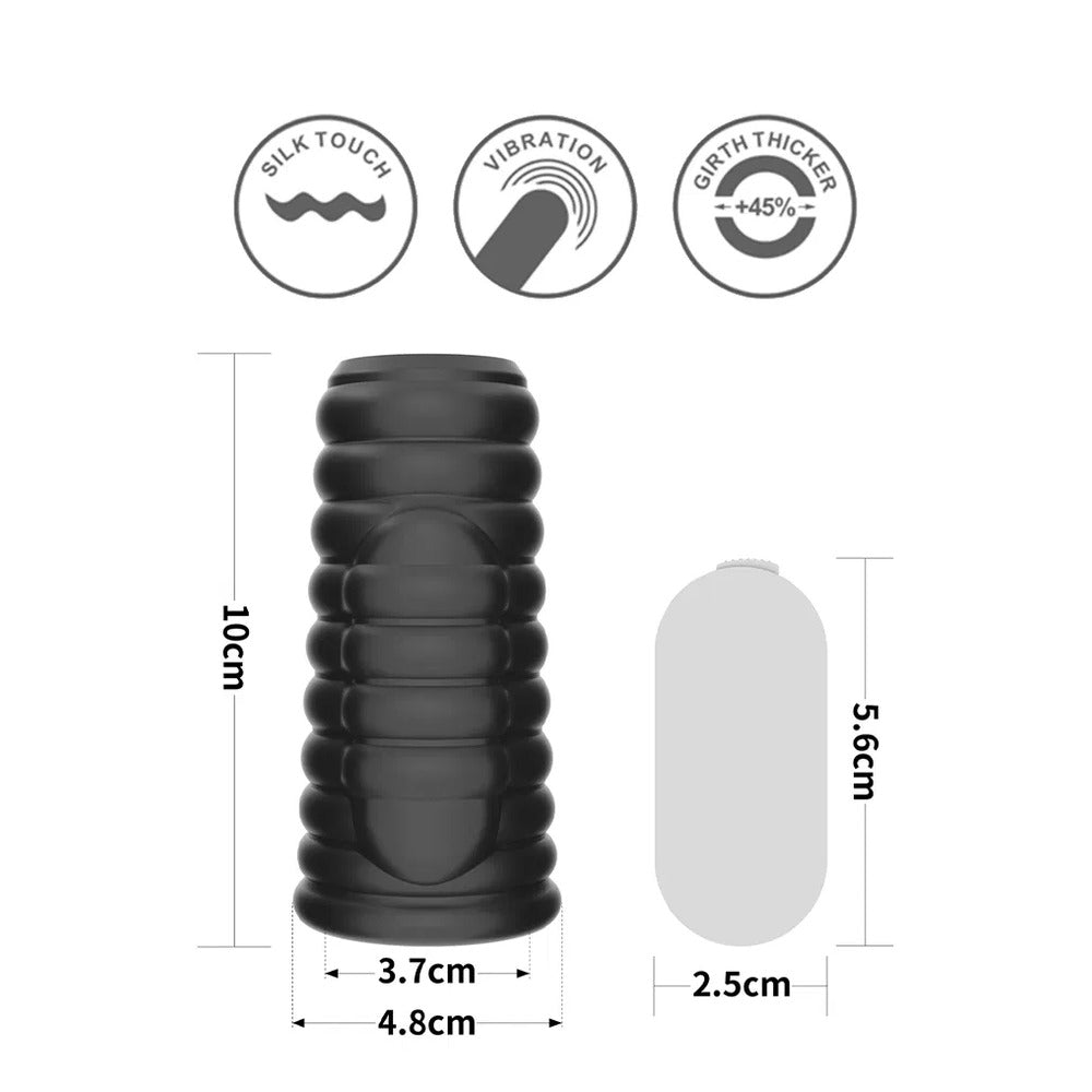 Lovetoy Wave vibrating penis sleeve with dimensions.