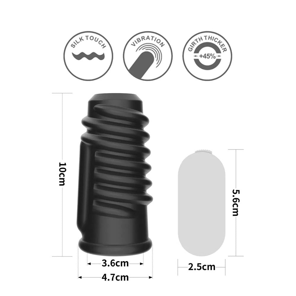 Diagram of Lovetoy spiral penis sleeve, showing dimensions and features.