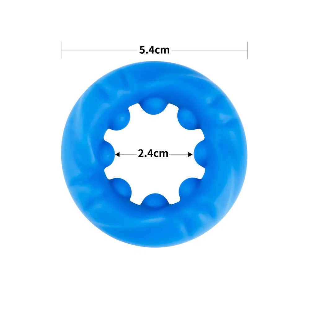 Blue Lovetoy Pinnacle Pro ridge bump stretcher, dimensions displayed.