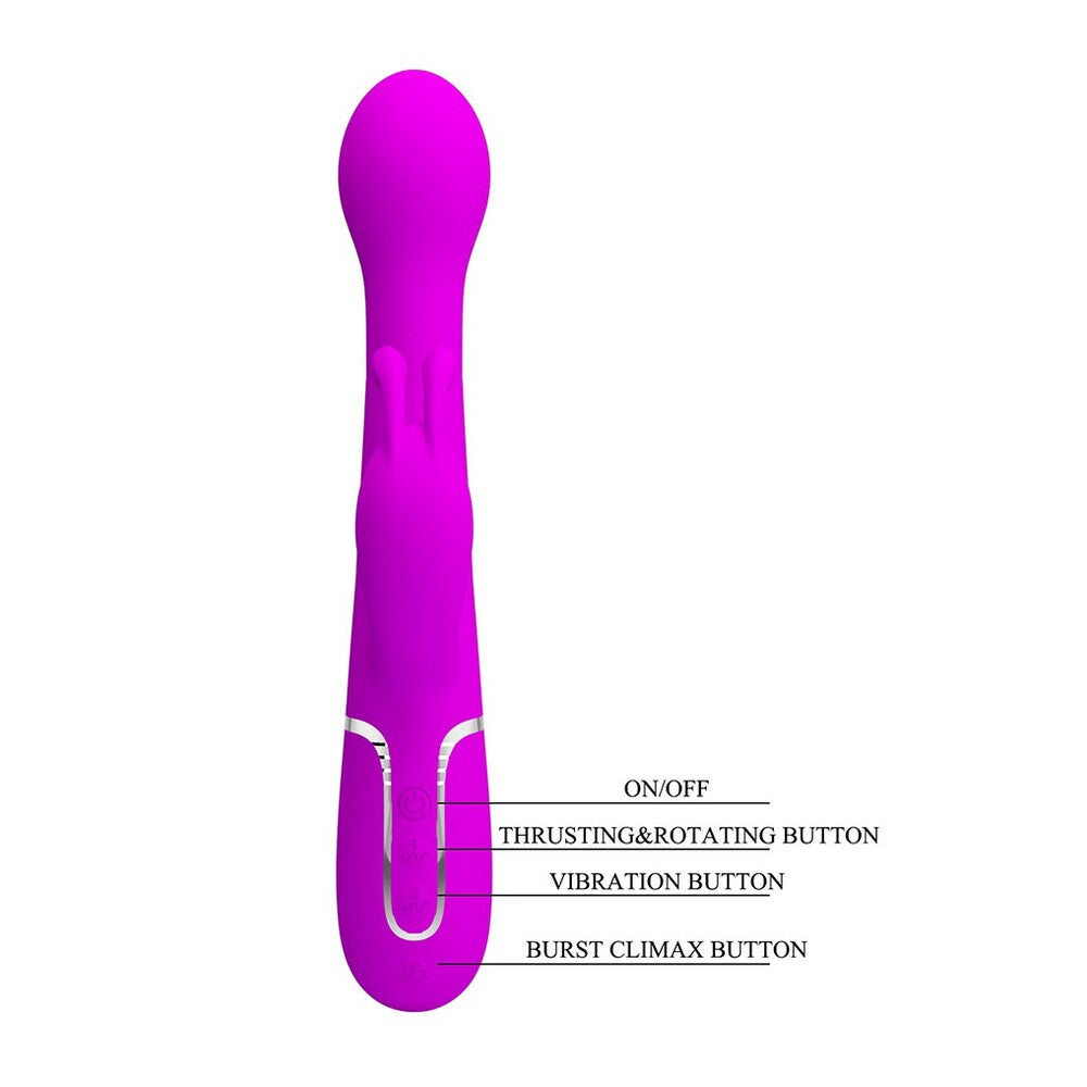 Pretty Love Dejon rechargeable rabbit vibrator in a playful purple.