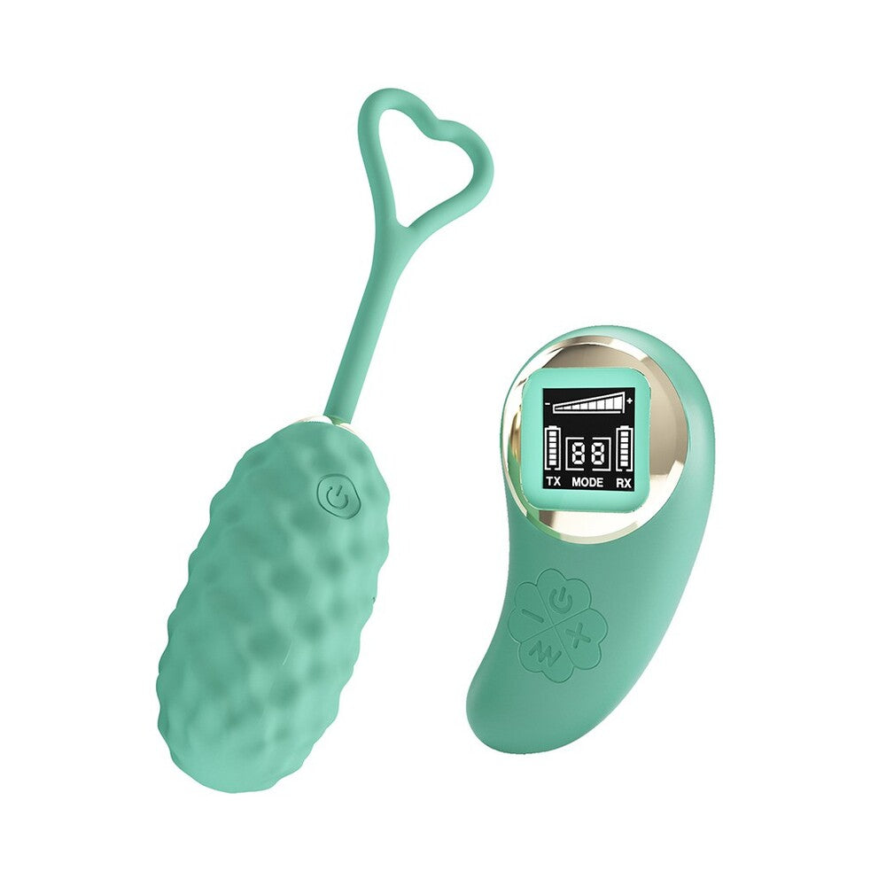 Teal vibrator and remote.
