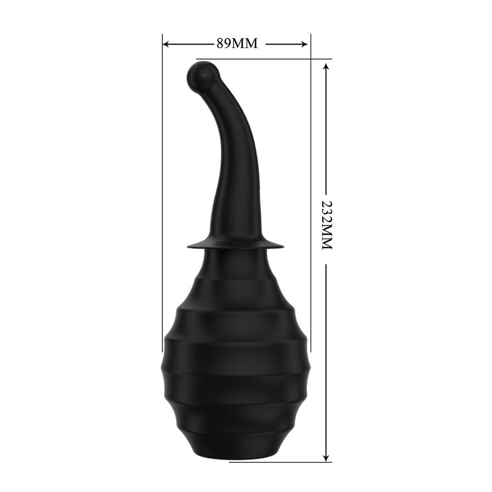 Black anal shower with size measurements, for confident cleansing before pleasure.