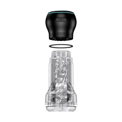 Kiiroo Feel Pocket Powerblow masturbator, with detachable black top and clear textured sleeve.
