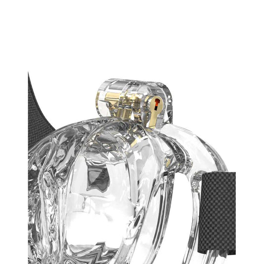 Close-up of a Rimba PCage PC10 in clear plastic with a clear lock.
